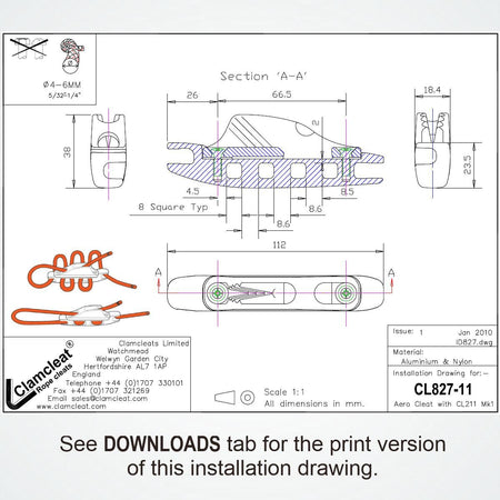 CL82711AN Tauklemme Clamcleat Alu harteloxiert mit CL211AN-I 4-6mm