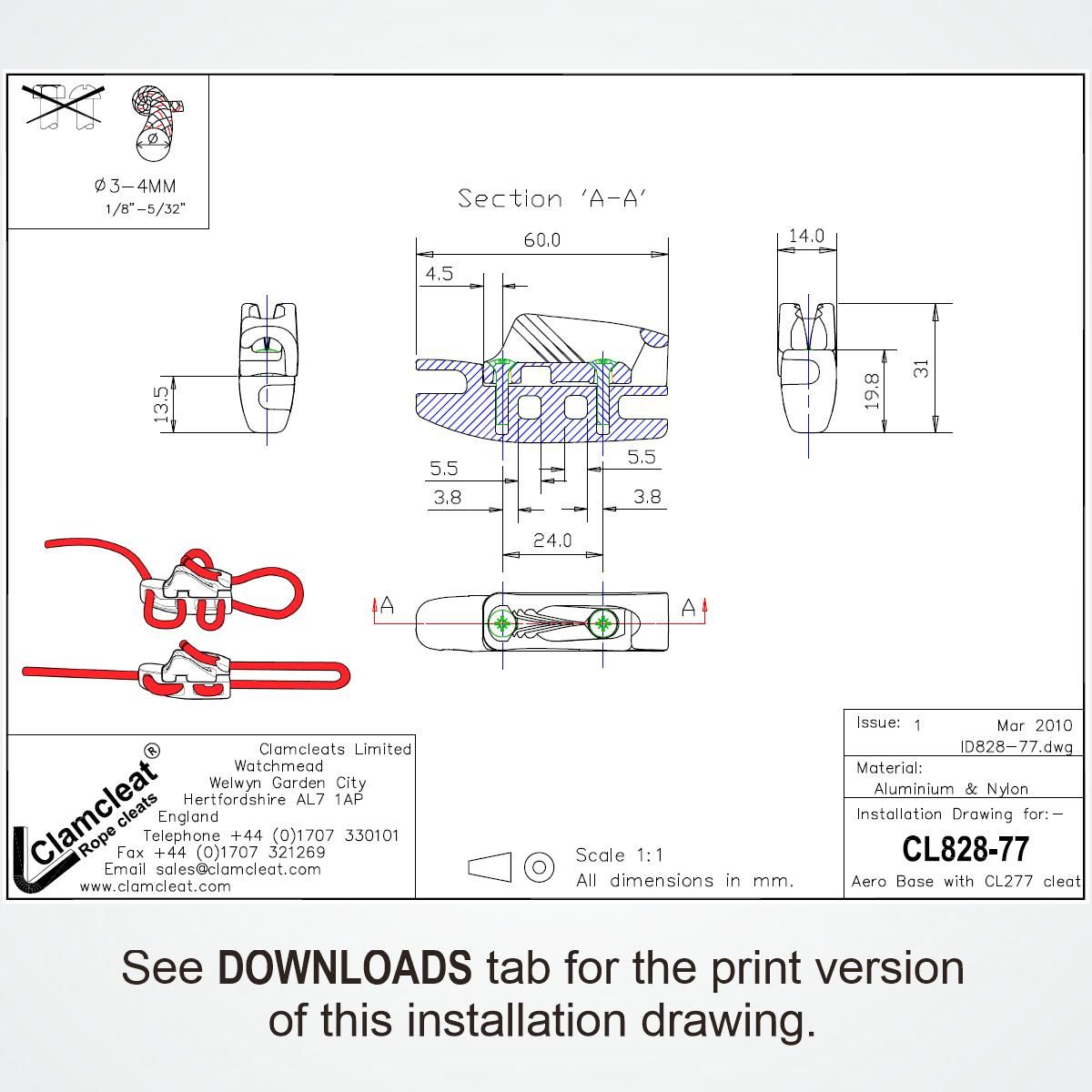 CL82877AN Tauklemme Clamcleat Alu harteloxiert mit CL277AN 3-4mm