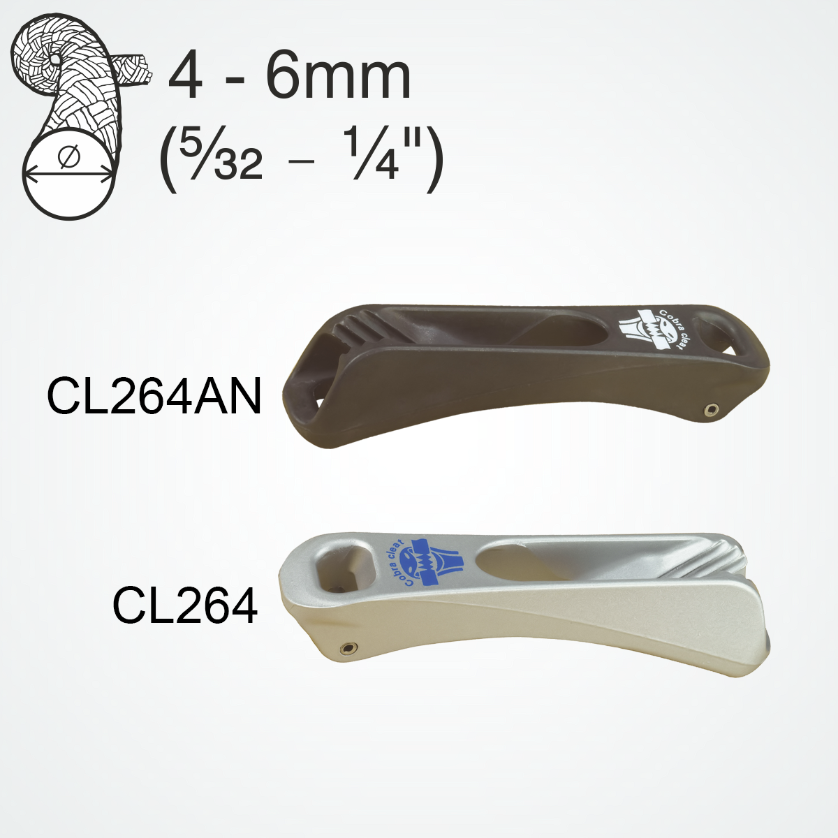 CL264 Cobra Klemme Kitesurfklemme Clamcleat Alu + Nylon 4-6mm