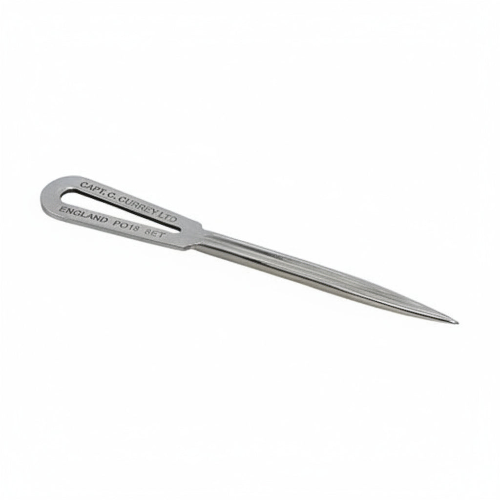 Marlspiker CM5 aus Edelstahl, 182 mm – klassisches Bordwerkzeug für Knotenarbeit und Spleissen, Gravur CAPT.C. CURREY LTD ENGLAND
