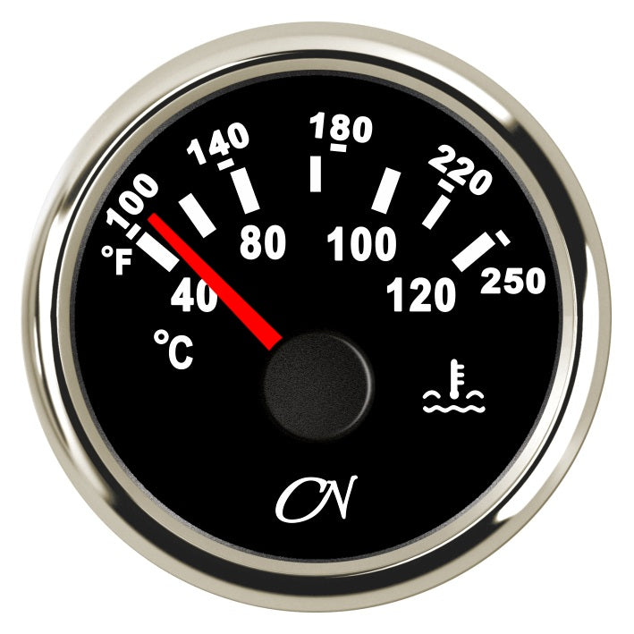 CN Kühlwassertemperatur-Anzeige analog 57mm 12/24V 40-120°C - Schwarz Weiß Chrom