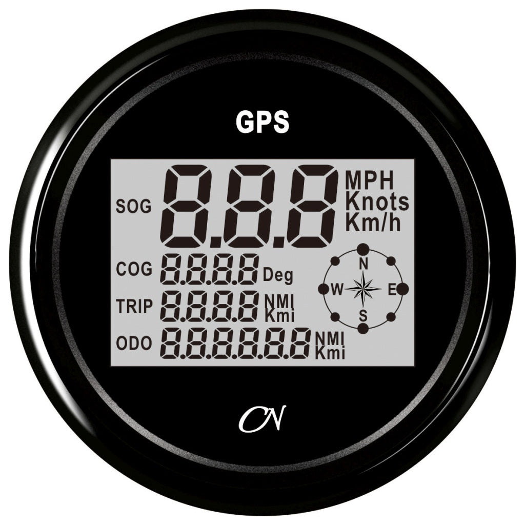 CN GPS-Tacho mit Kompass digital 96mm 12/24V mit GPS-Empfänger - Schwarz Weiß Chrom schwarz