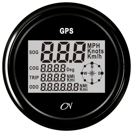 CN GPS-Tacho mit Kompass digital 96mm 12/24V mit GPS-Empfänger - Schwarz Weiß Chrom schwarz
