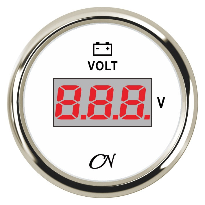 CN Voltmeter-Anzeige digital 57mm 12/24V 9-32V - Schwarz Weiß Chrom weiß