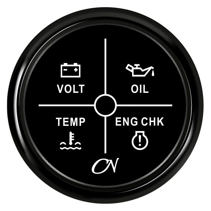 CN LED-Alarm-Anzeige 4-fach 57mm 12/24V Spannung Öldruck Temperatur - Schwarz Weiß Chrom schwarz