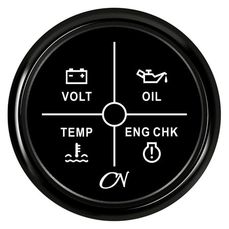 CN LED-Alarm-Anzeige 4-fach 57mm 12/24V Spannung Öldruck Temperatur - Schwarz Weiß Chrom schwarz