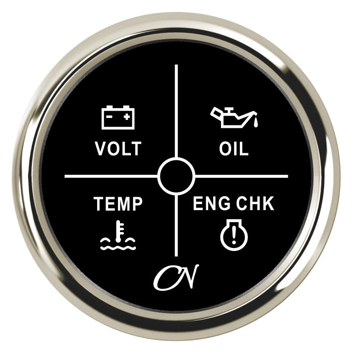 CN LED-Alarm-Anzeige 4-fach 57mm 12/24V Spannung Öldruck Temperatur - Schwarz Weiß Chrom schwarz chrom