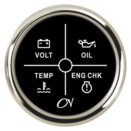 CN LED-Alarm-Anzeige 4-fach 57mm 12/24V Spannung Öldruck Temperatur - Schwarz Weiß Chrom schwarz chrom