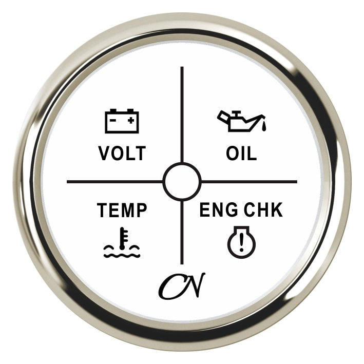 CN LED-Alarm-Anzeige 4-fach 57mm 12/24V Spannung Öldruck Temperatur - Schwarz Weiß Chrom weiß