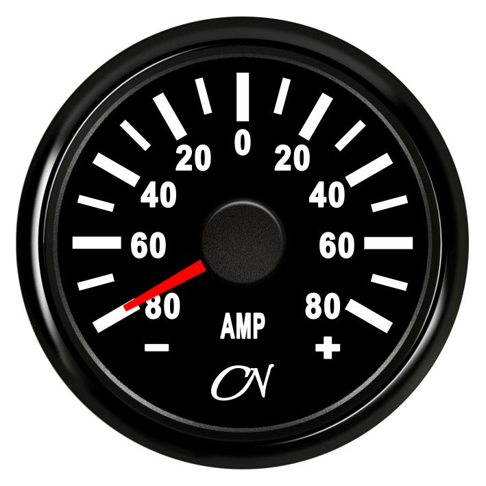 CN Amperemeter-Anzeige analog 57mm 12/24V max. 80A - Schwarz Weiß Chrom schwarz