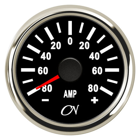 CN Amperemeter-Anzeige analog 57mm 12/24V max. 80A - Schwarz Weiß Chrom schwarz chrom