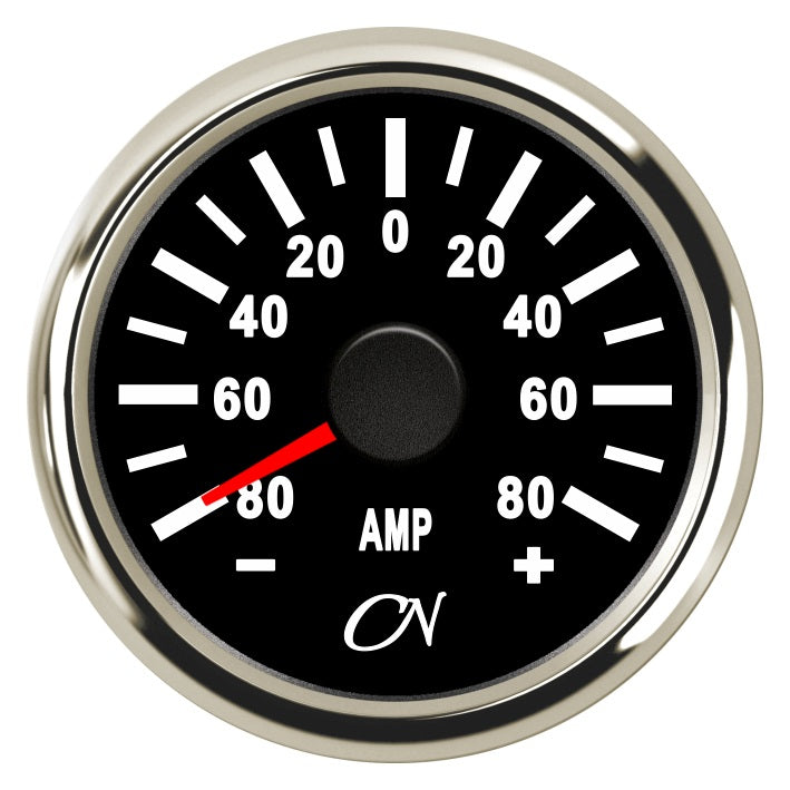 CN Amperemeter-Anzeige analog 57mm 12/24V max. 80A - Schwarz Weiß Chrom schwarz chrom