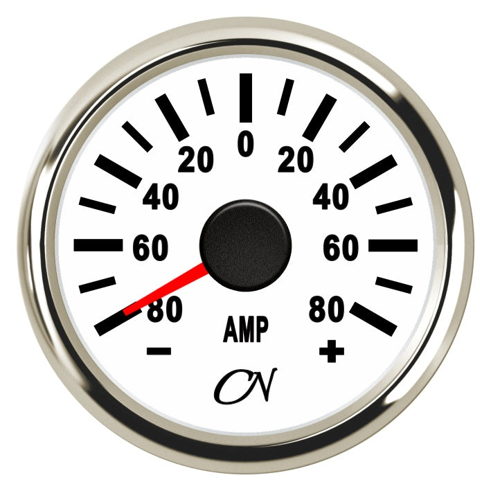 CN Amperemeter-Anzeige analog 57mm 12/24V max. 80A - Schwarz Weiß Chrom weiß
