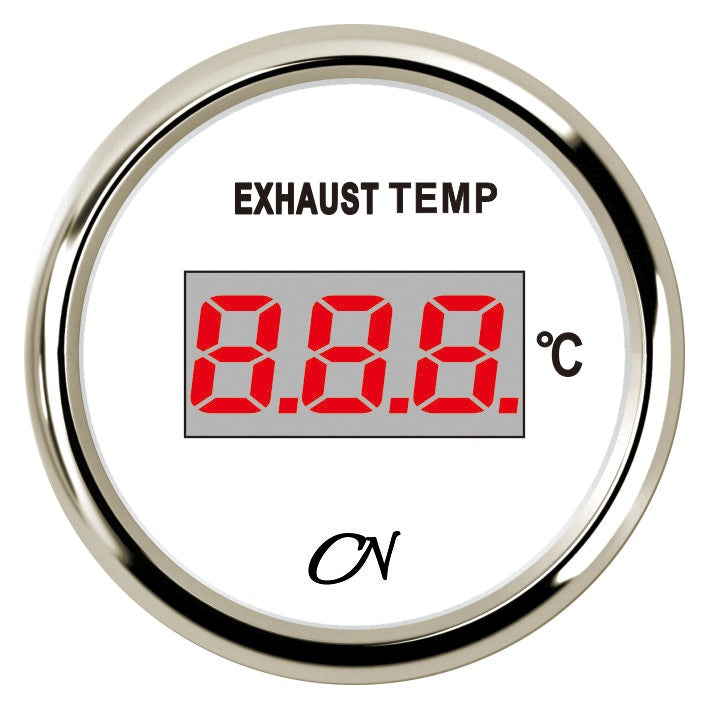 CN Abgastemperatur-Anzeige digital 57mm 12/24V 200-800°C - Schwarz Weiß Chrom weiß