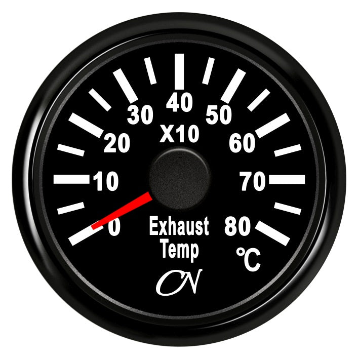 CN Abgastemperatur-Anzeige analog 57mm 12/24V 200-800°C - Schwarz Weiß Chrom schwarz