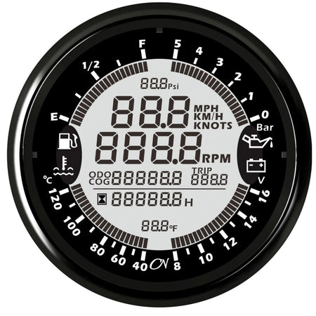 CN Multi-Anzeige 6 in 1 Multimeter 96mm 12/24V - Schwarz Weiß Chrom schwarz