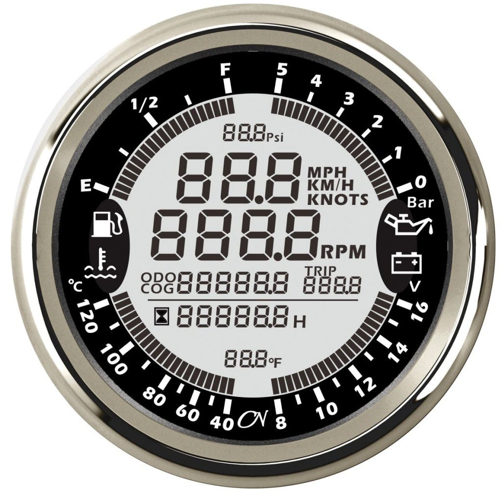 CN Multi-Anzeige 6 in 1 Multimeter 96mm 12/24V - Schwarz Weiß Chrom schwarz chrom