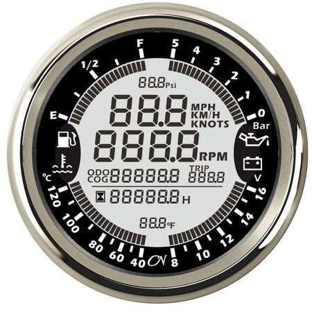CN Multi-Anzeige 6 in 1 Multimeter 96mm 12/24V - Schwarz Weiß Chrom schwarz chrom