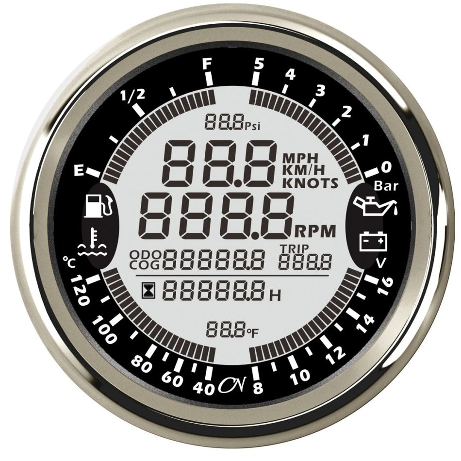 CN Multi-Anzeige 6 in 1 Multimeter 96mm 12/24V - Schwarz Weiß Chrom schwarz chrom