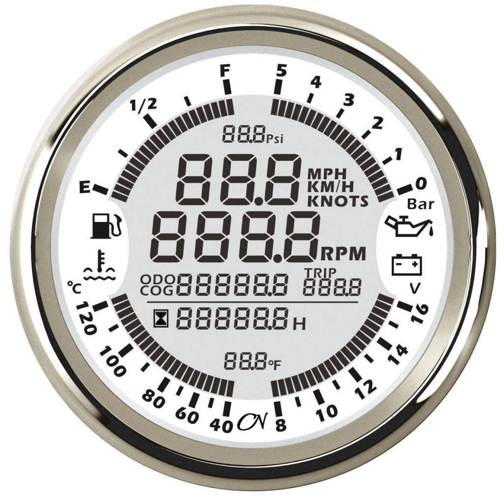 CN Multi-Anzeige 6 in 1 Multimeter 96mm 12/24V - Schwarz Weiß Chrom weiß