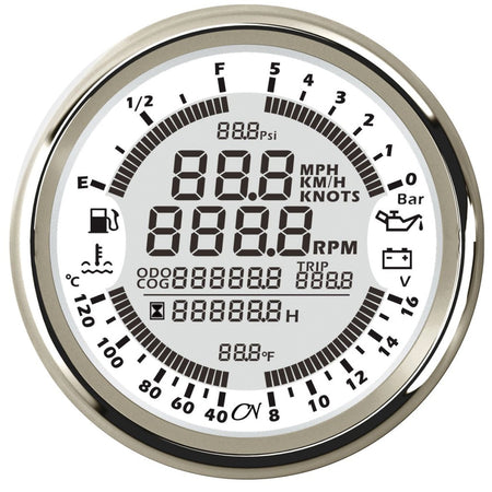 CN Multi-Anzeige 6 in 1 Multimeter 96mm 12/24V - Schwarz Weiß Chrom weiß