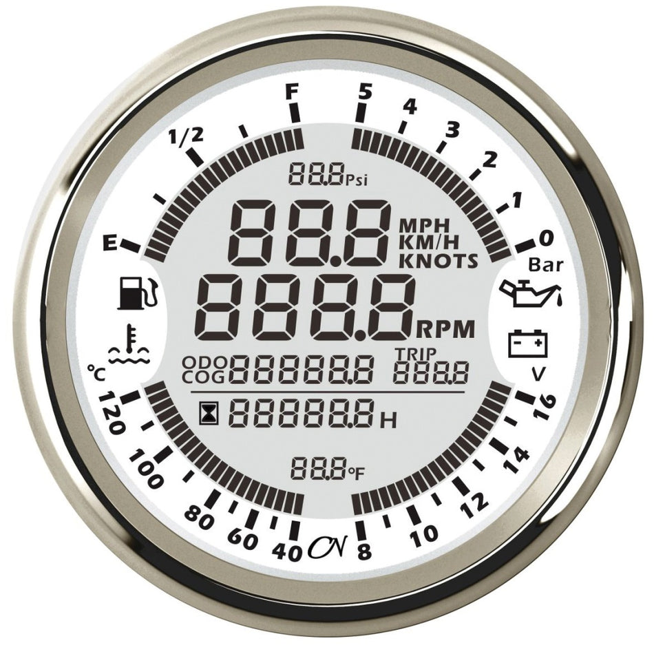 CN Multi-Anzeige 6 in 1 Multimeter 96mm 12/24V - Schwarz Weiß Chrom weiß
