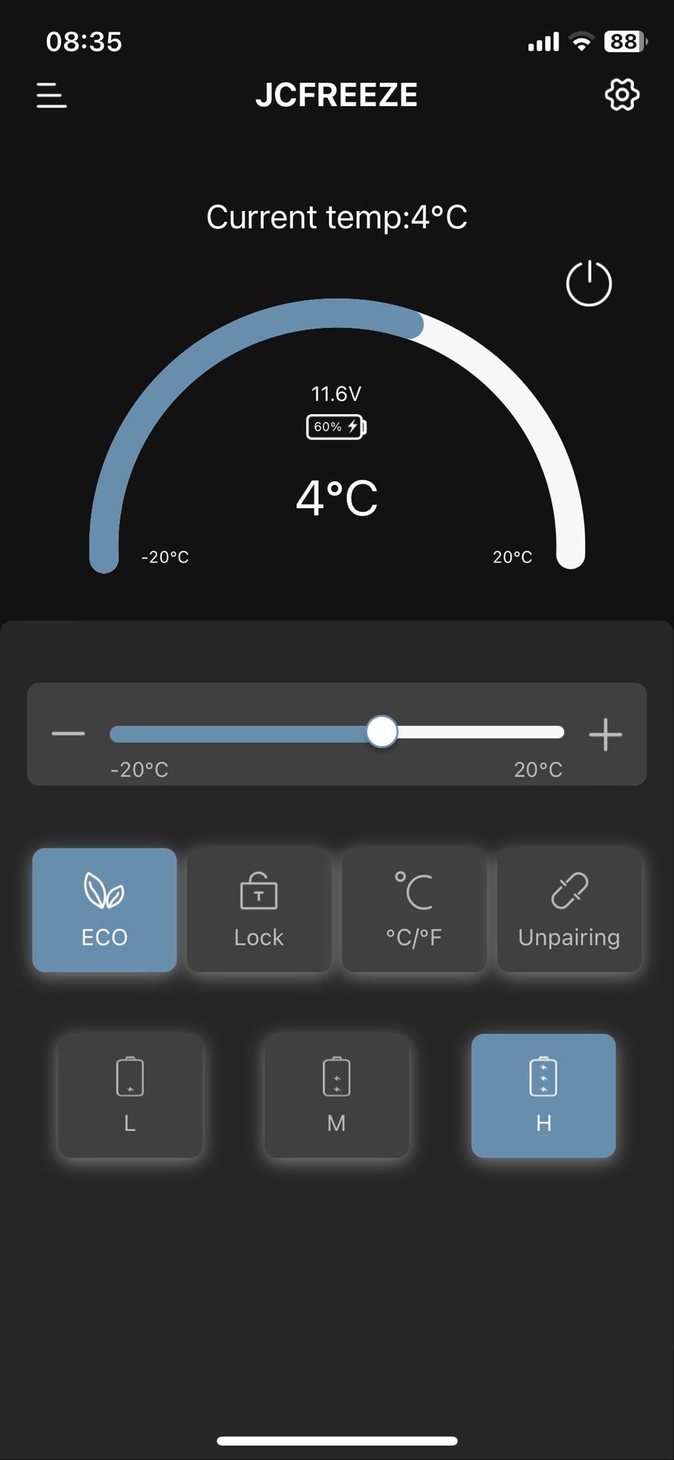 JCFREEZE App-Steuerung 1852 Kühlbox – Temperaturanzeige 4°C, Batterieschutz H/M/L, ECO-Modus
