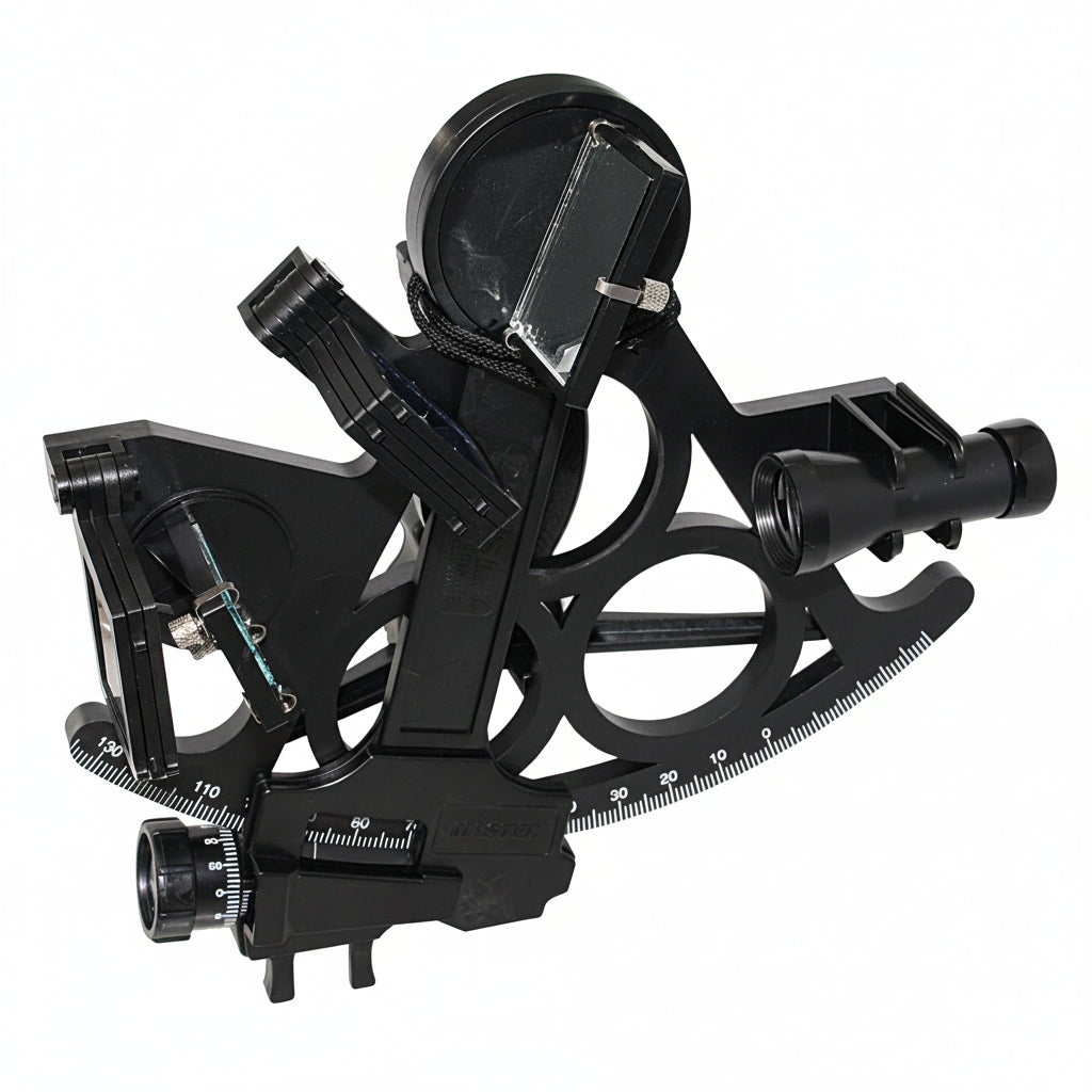 Davis Micromaster Mark 15 DA026 – Vollsicht-Sextant aus GFK-verstärktem Kunststoff schwarz, 178 mm-Gradskala 0–130°, Teleskop mit 3-facher Vergrößerung, 7 Sonnenfilter, weißer Hintergrund