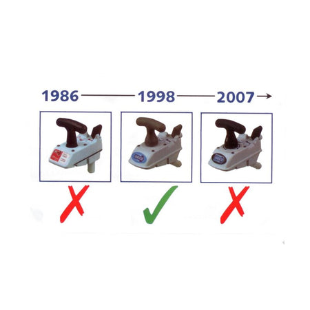 Kompatibilitätsübersicht für das JABSCO Dichtungsgehäuse 29044-2000: Toilettenpumpen der Generationen 1986, 1998 und 2007; grünes Häkchen bei der Generation 1998, rote Kreuze bei den Generationen 1986 und 2007.