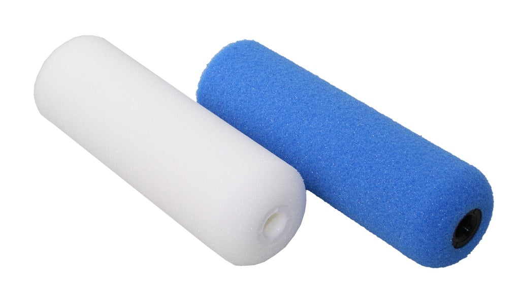 Schaumstoff Kleinwalze 10cm – extrafein weiß & Ultracrate blau – für Antifouling
