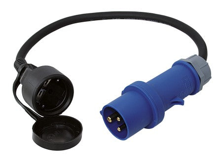 CEE Adapterkabel 230V 3-polig - CEE-Stecker auf Schuko-Kupplung mit Kappe IP44 TWIST