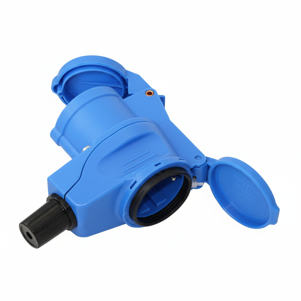 CEE Winkelkupplung mit Schuko-Steckdose 230V 16A 3-polig IP44