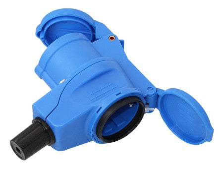 CEE Winkelkupplung mit Schuko-Steckdose 230V 16A 3-polig - IP44 Spritzwassergeschützt