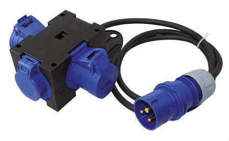 CEE Verteilerkabel 230V 3-polig 1,5m - 2x CEE + 1x Schuko Steckdosen IP44 MIXO