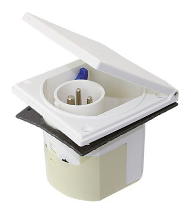 CEE Einbau-Wandstecker mit Klappe 230V 16A 3-polig Weiß - IP44 Caravan