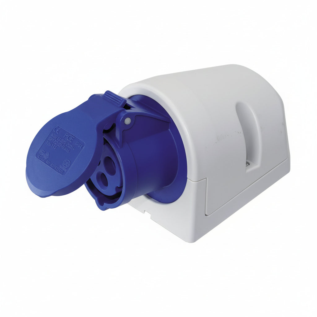 CEE Aufbau-Kupplung mit Klappe 230V 16A 3-polig IP44 Aufputz CEE-Aufbaubuchse
