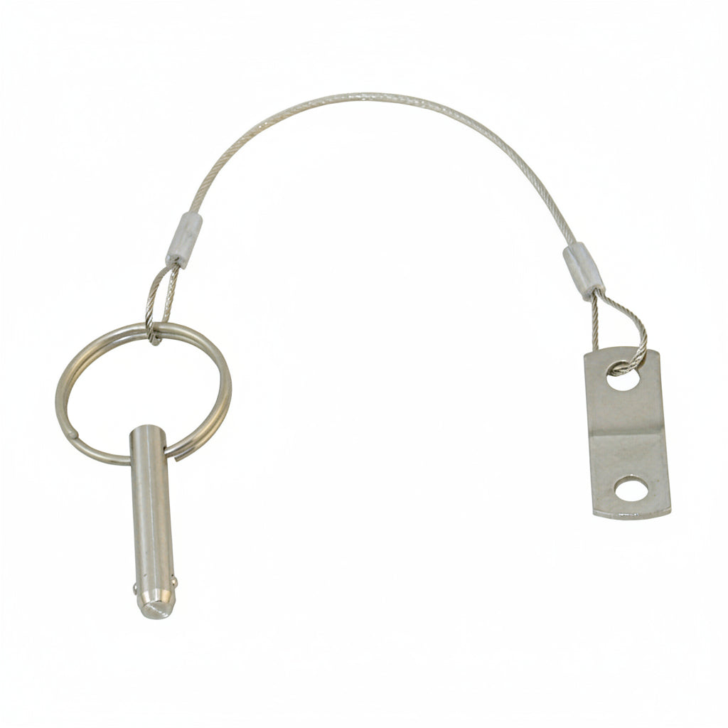 Kugelsperrbolzen mit 15 cm Sicherungsseil - Edelstahl 1.4401 V4A mit Befestigungsplatte