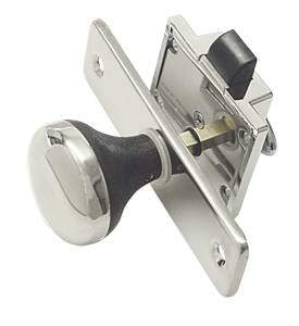 Aufbau-Türschloss Nylon verchromt mit Drehknauf - Boot 55x47mm