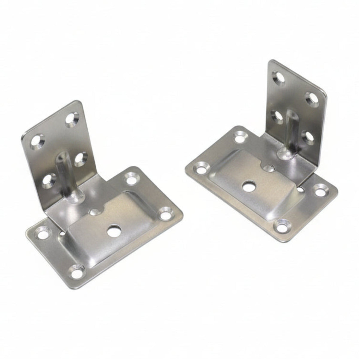 Tischbefestigung Seitenhalter EK21320 aus Edelstahl 1.4301 – Set aus 2 Wand- und 2 Tischhaltern, Wandplatte 54×60 mm, Tischplatte 44×70 mm