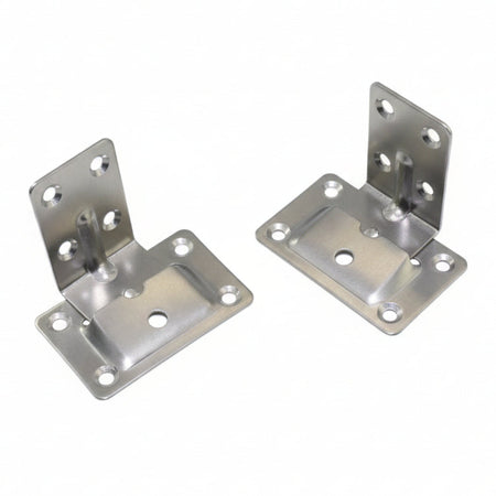 Tischbefestigung Seitenhalter EK21320 aus Edelstahl 1.4301 – Set aus 2 Wand- und 2 Tischhaltern, Wandplatte 54×60 mm, Tischplatte 44×70 mm