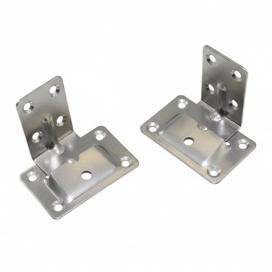 Tischbefestigung Seitenhalter EK21320 aus Edelstahl 1.4301 – Set aus 2 Wand- und 2 Tischhaltern, Wandplatte 54×60 mm, Tischplatte 44×70 mm