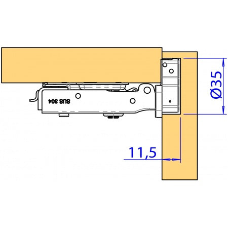 Topfscharnier mit Soft-Close Dämpfung Edelstahl A2 - Topfband 35mm 98° voll vorliegend