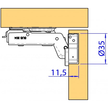 Topfscharnier mit Soft-Close Dämpfung Edelstahl A2 - Topfband 35mm 98° einliegend