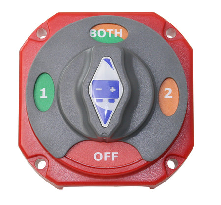 Batteriewahlschalter 12/24V 230A - Rot/Grau - Hochleistungs-Umschalter für Bootselektrik fü zwei Batterien