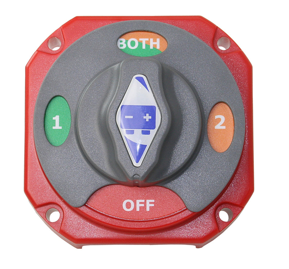 Batteriewahlschalter 12/24V 230A - Rot/Grau - Hochleistungs-Umschalter für Bootselektrik fü zwei Batterien