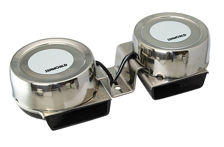 SEAWORLD Kompakthorn Edelstahl 12 V – 110 dB – Einfach/Doppelt – 400-500 Hz