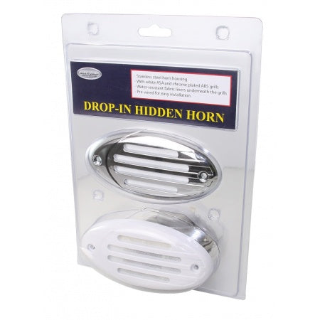 Drop-In Hidden Horn Einbau 12 V – 114 dB – Weiß/Chrom – 410 Hz