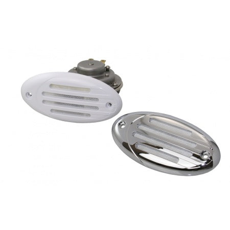 Drop-In Hidden Horn Einbau 12 V – 114 dB – Weiß/Chrom – 410 Hz