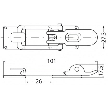Spannverschluss mit Hakenplatte 90° Messing verchromt 90mm