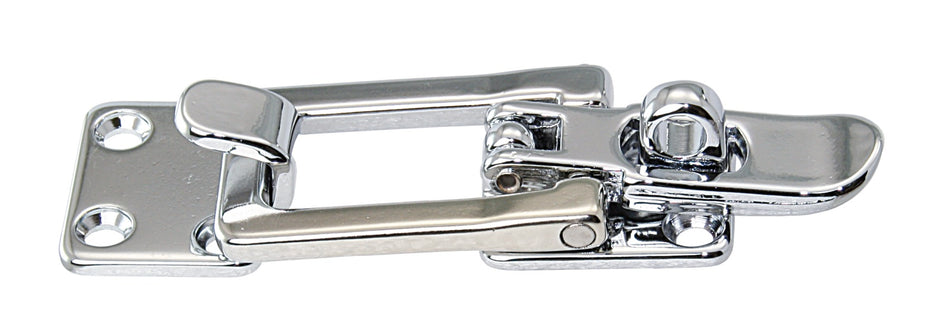 Spannverschluss mit Hakenplatte 90° Messing verchromt 90mm gerader Schließhaken